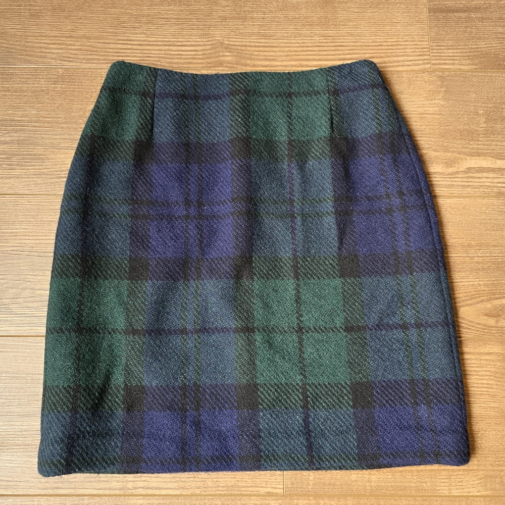 Eddie Bauer Skirt Womens 6 Wool Blend Green Blue Plaid Academia Preppy Vintage
